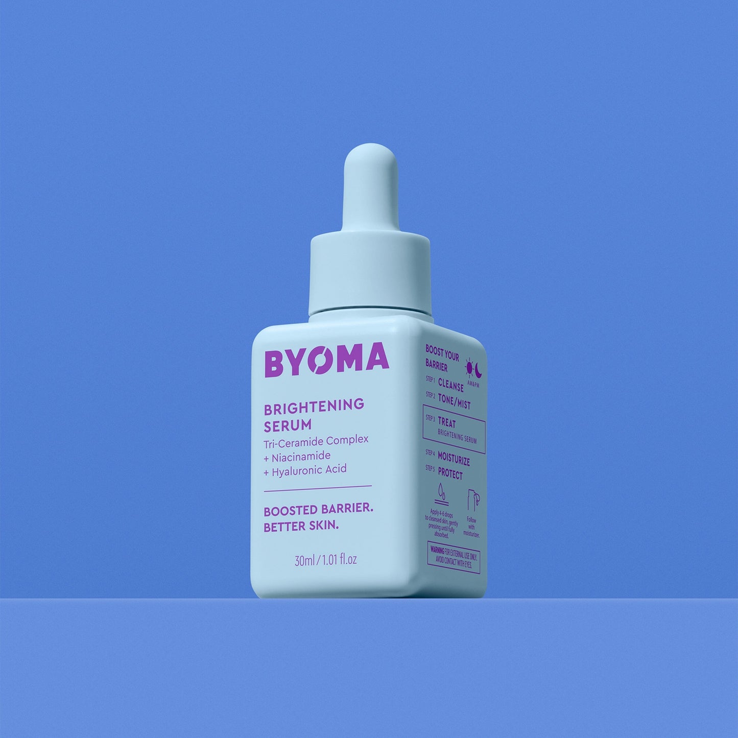 A BYOMA Brightening Serum bottle with a dropper cap.