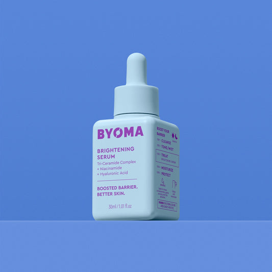 A BYOMA Brightening Serum bottle with a dropper cap.