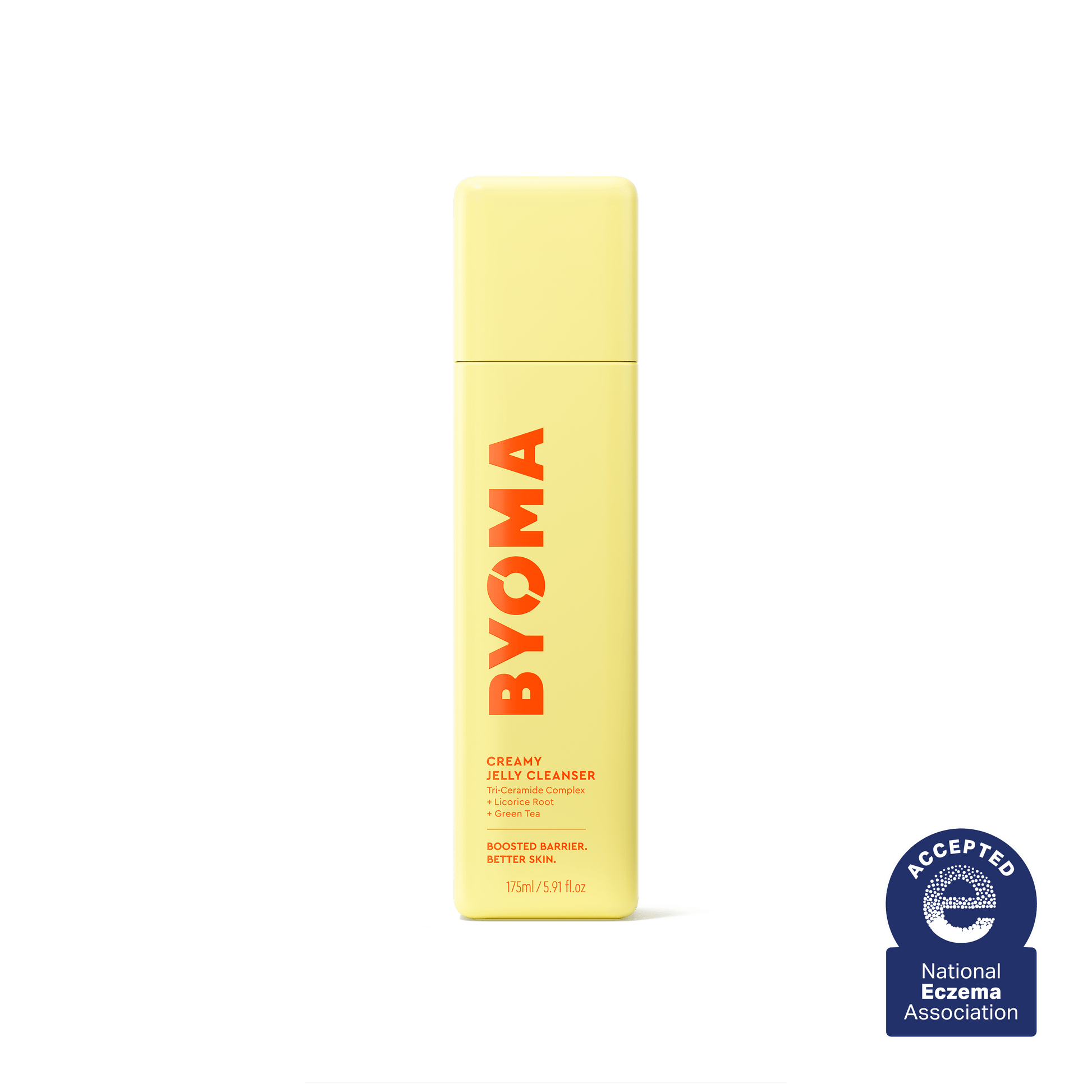 BYOMA Creamy Jelly Cleanser bottle with National Eczema Association seal.