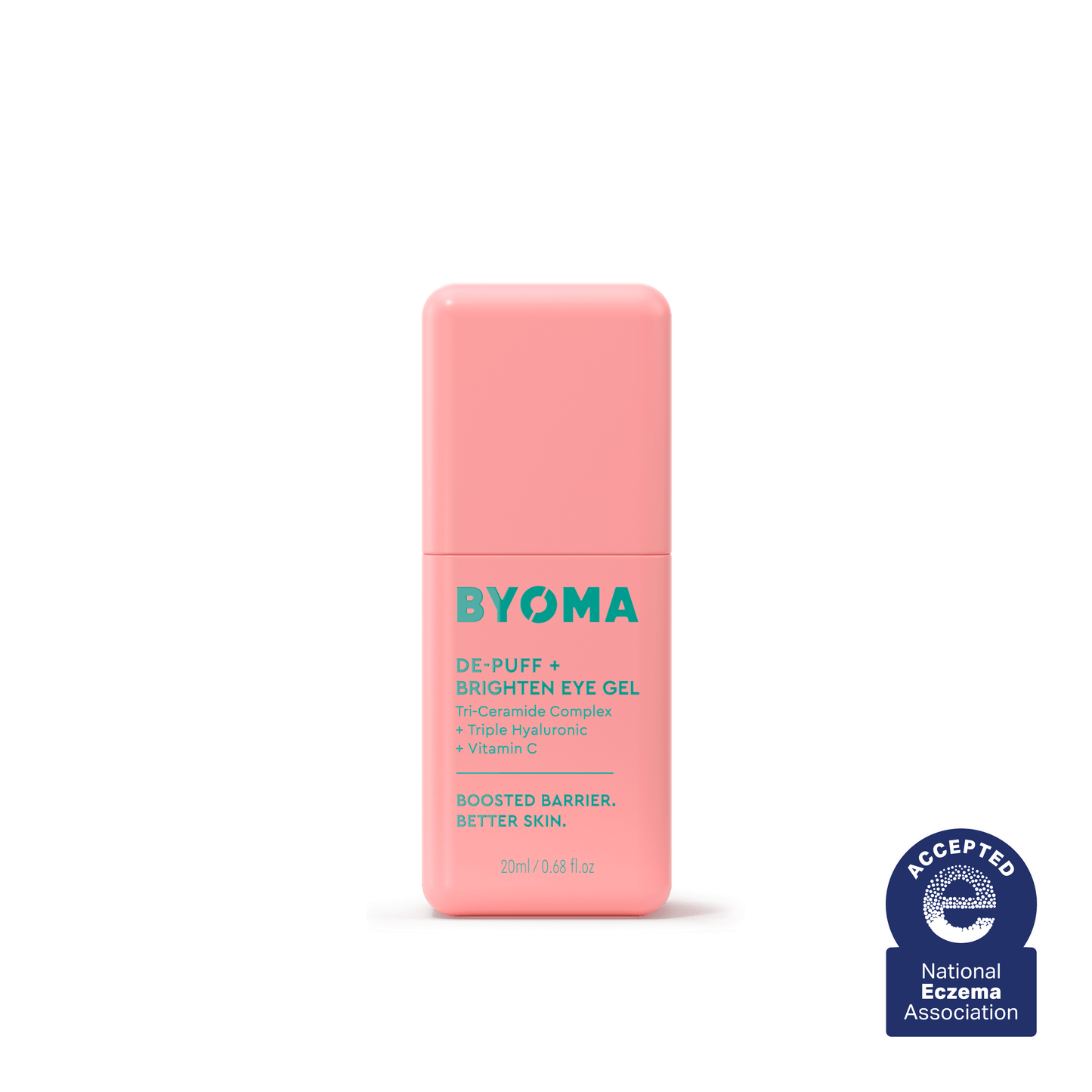 A bottle of Byoma De-Puff + Brighten Eye Gel.