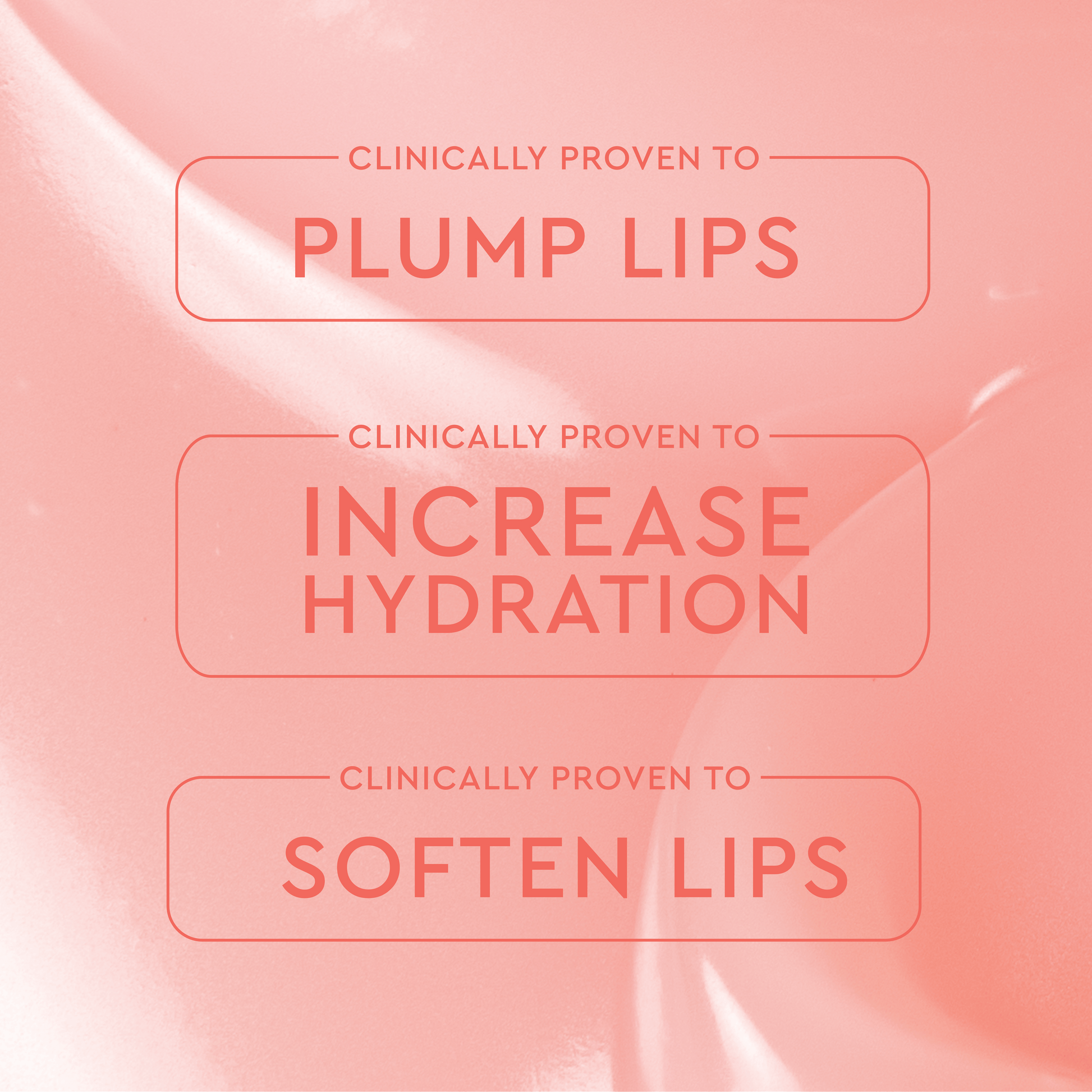 A skincare infographic highlights clinically proven benefits of a lip product.