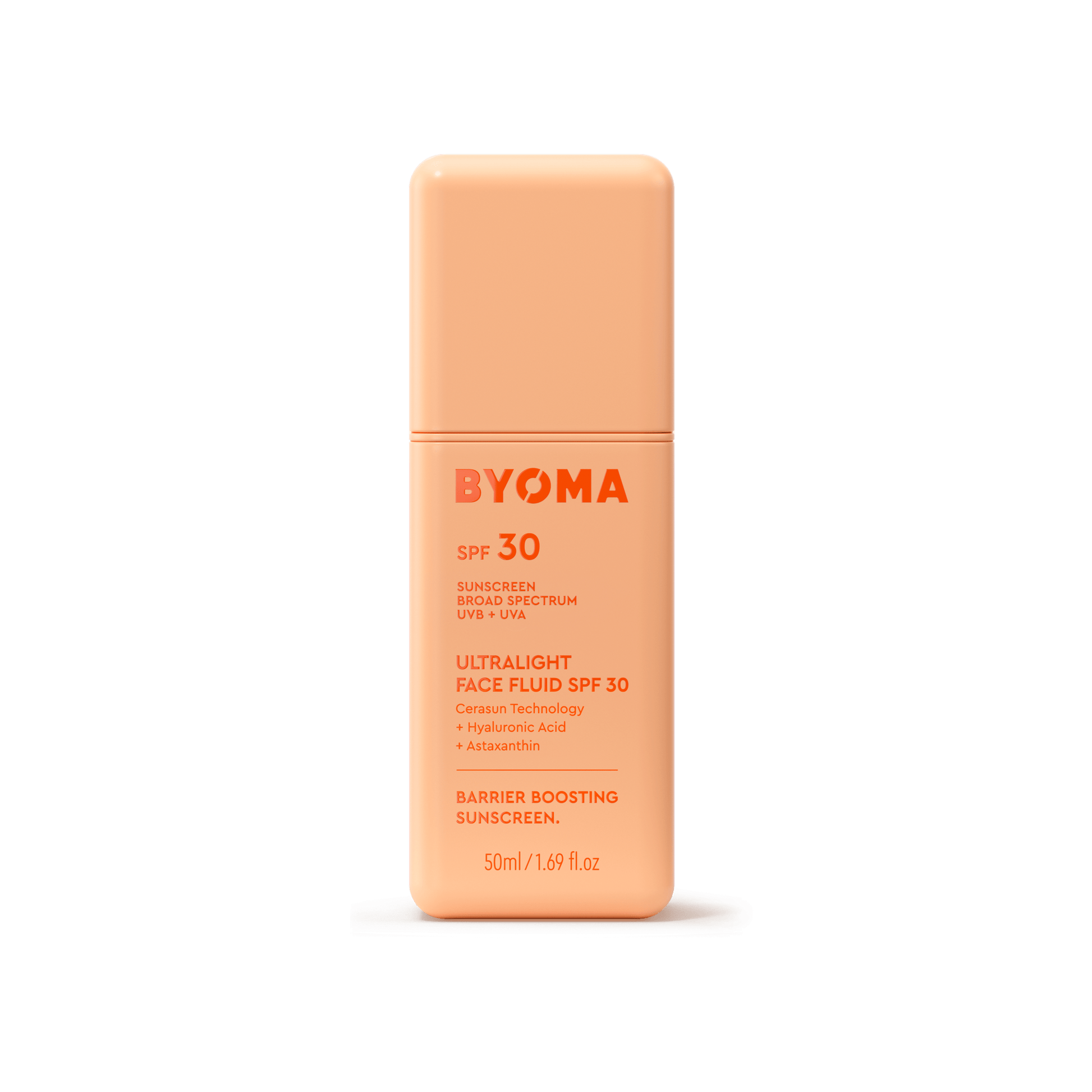 A bottle of BYOMA Ultralight Face Fluid SPF 30.