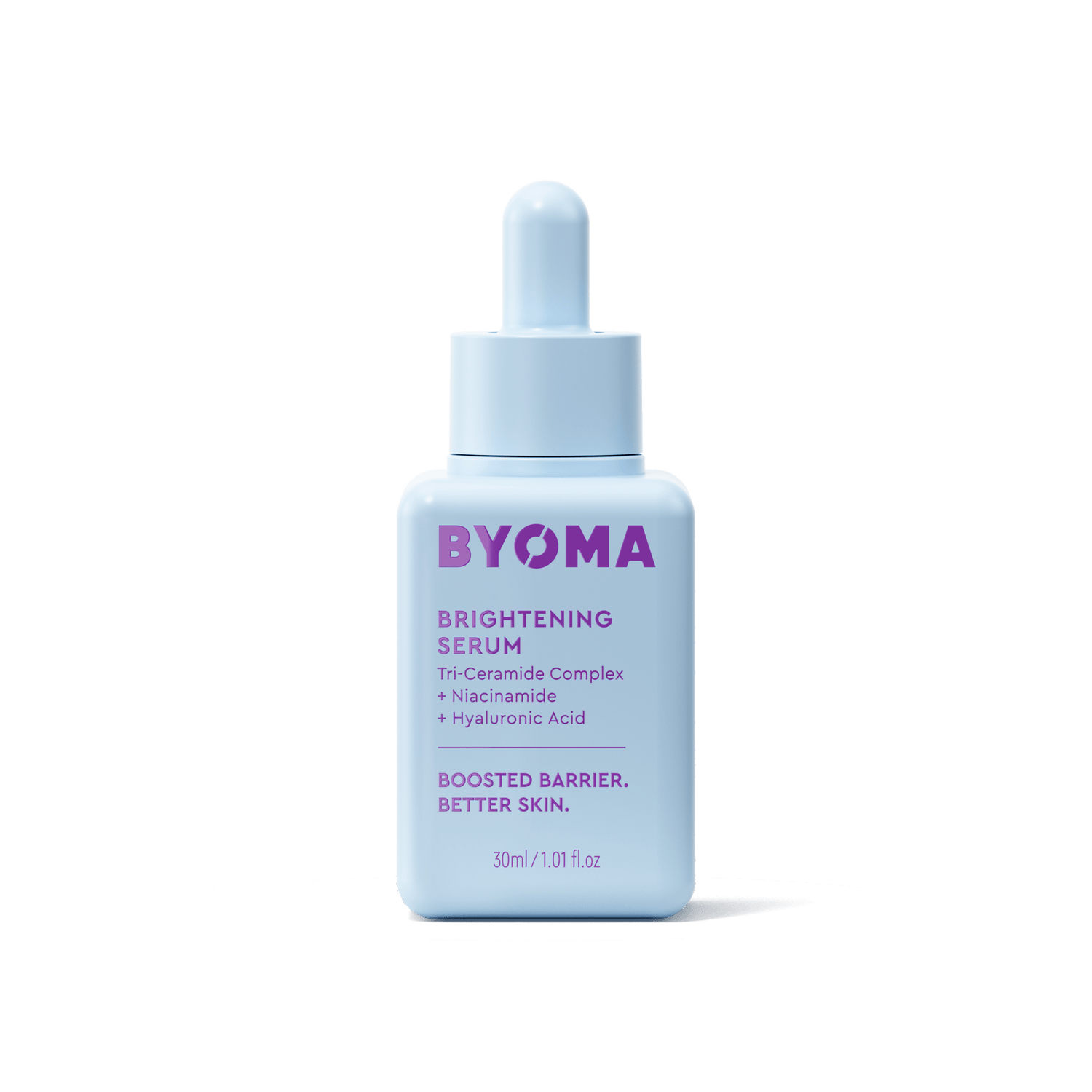 A bottle of Byoma Brightening Serum with dropper. 