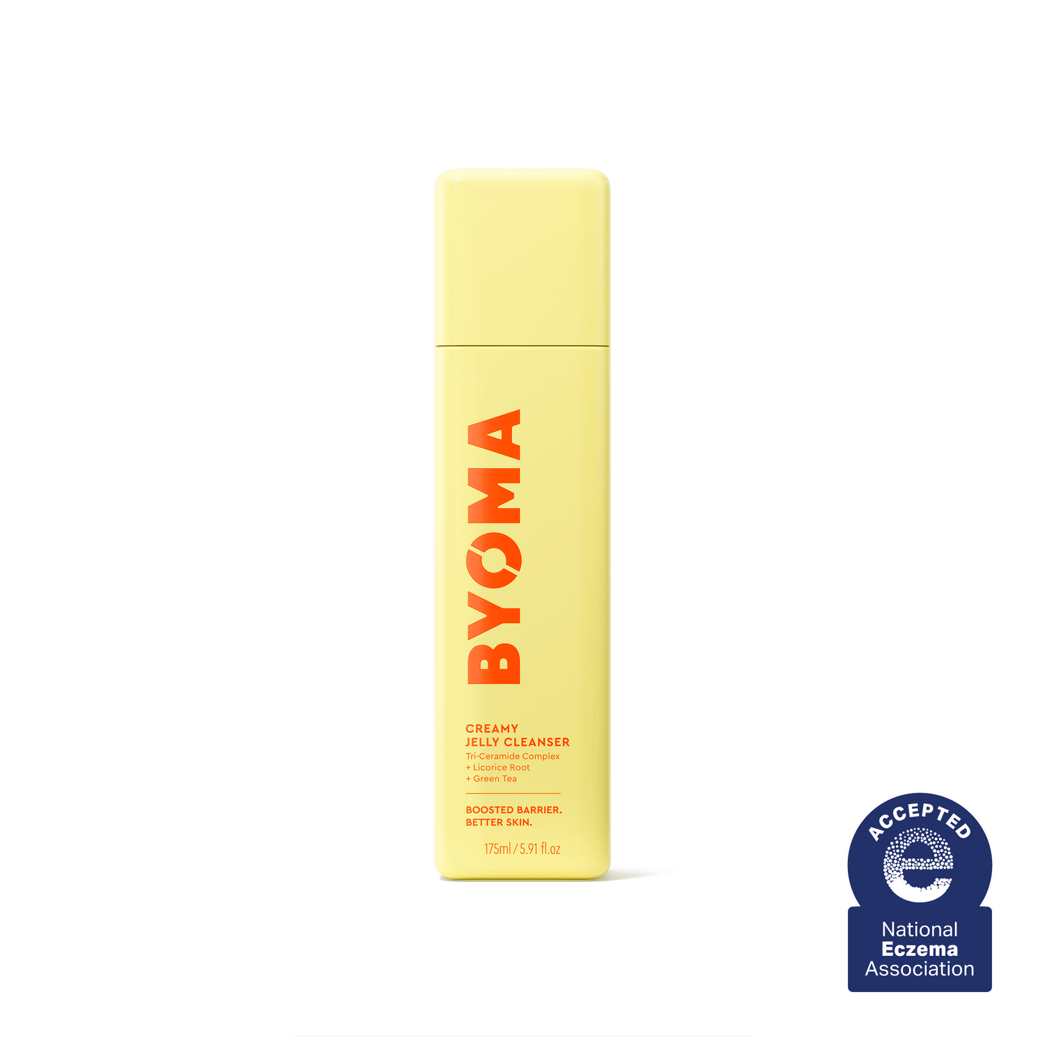 BYOMA Creamy Jelly Cleanser bottle with National Eczema Association seal.