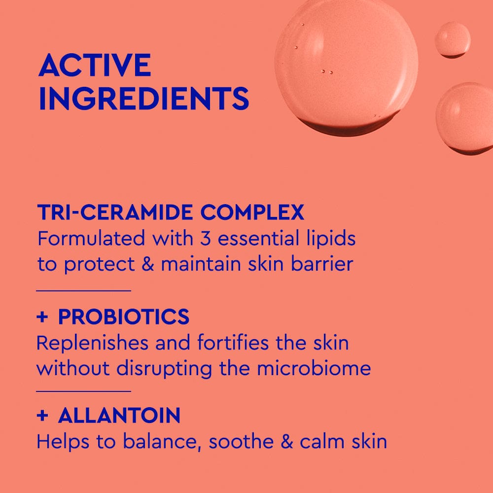 Product label with active ingredients on a pink background