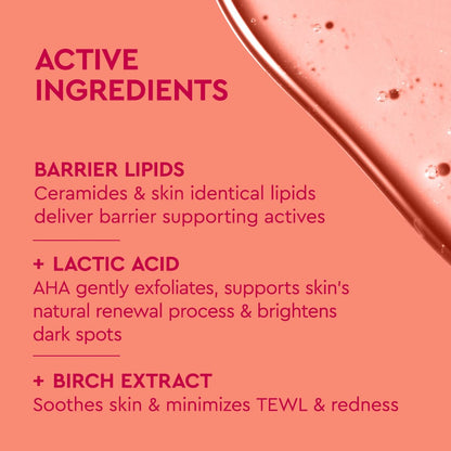 Product label with active ingredients on a pink background