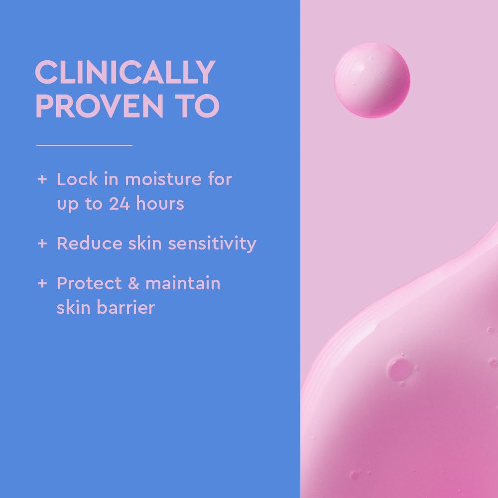 Product advertisement with text 'Clinically Proven To' on a blue and pink background