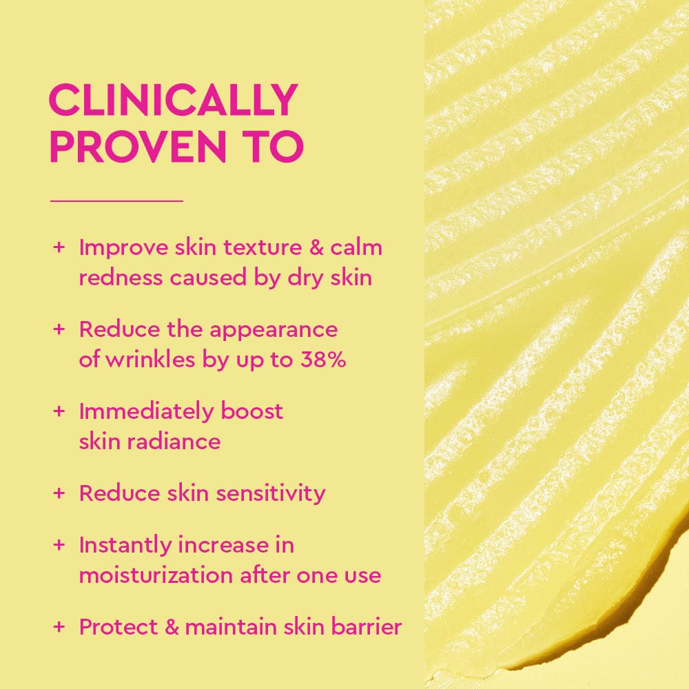 Product description card with text on a yellow background