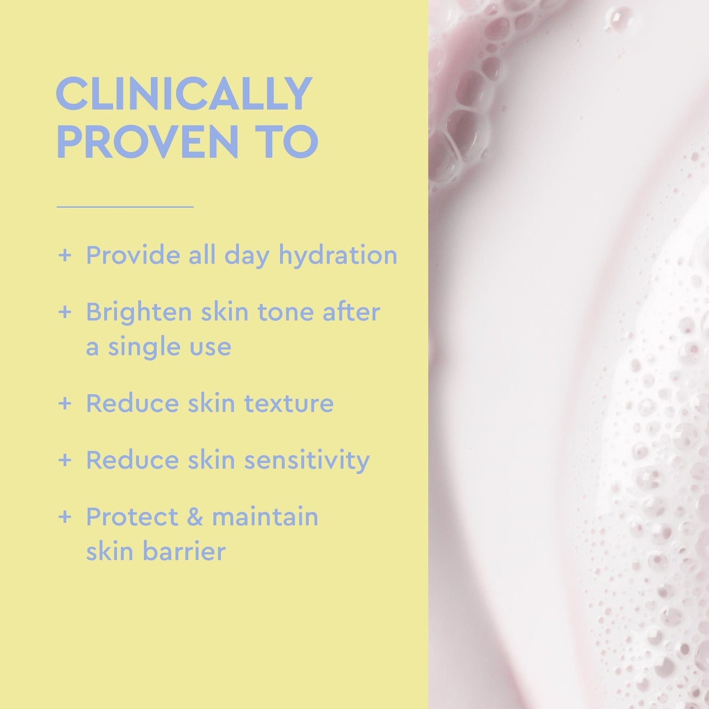 Product packaging with text on a yellow background and a close-up of a textured surface.