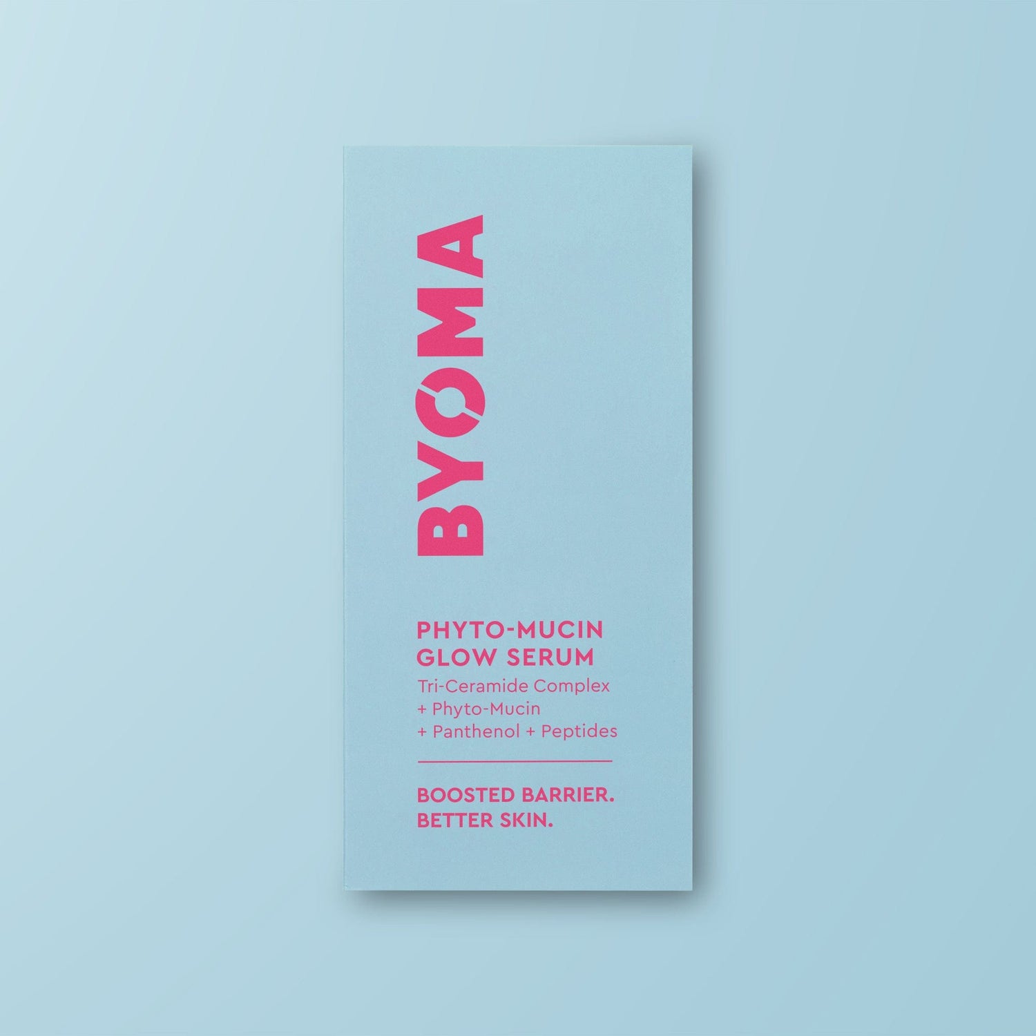 BYOMA Phyto-Mucin Glow Serum packaging on a light blue background