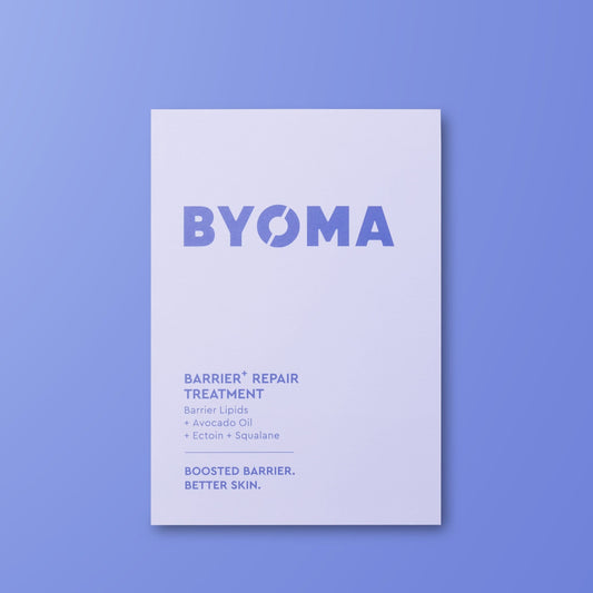 BYOMA Barrier Repair Treatment sample on a blue background