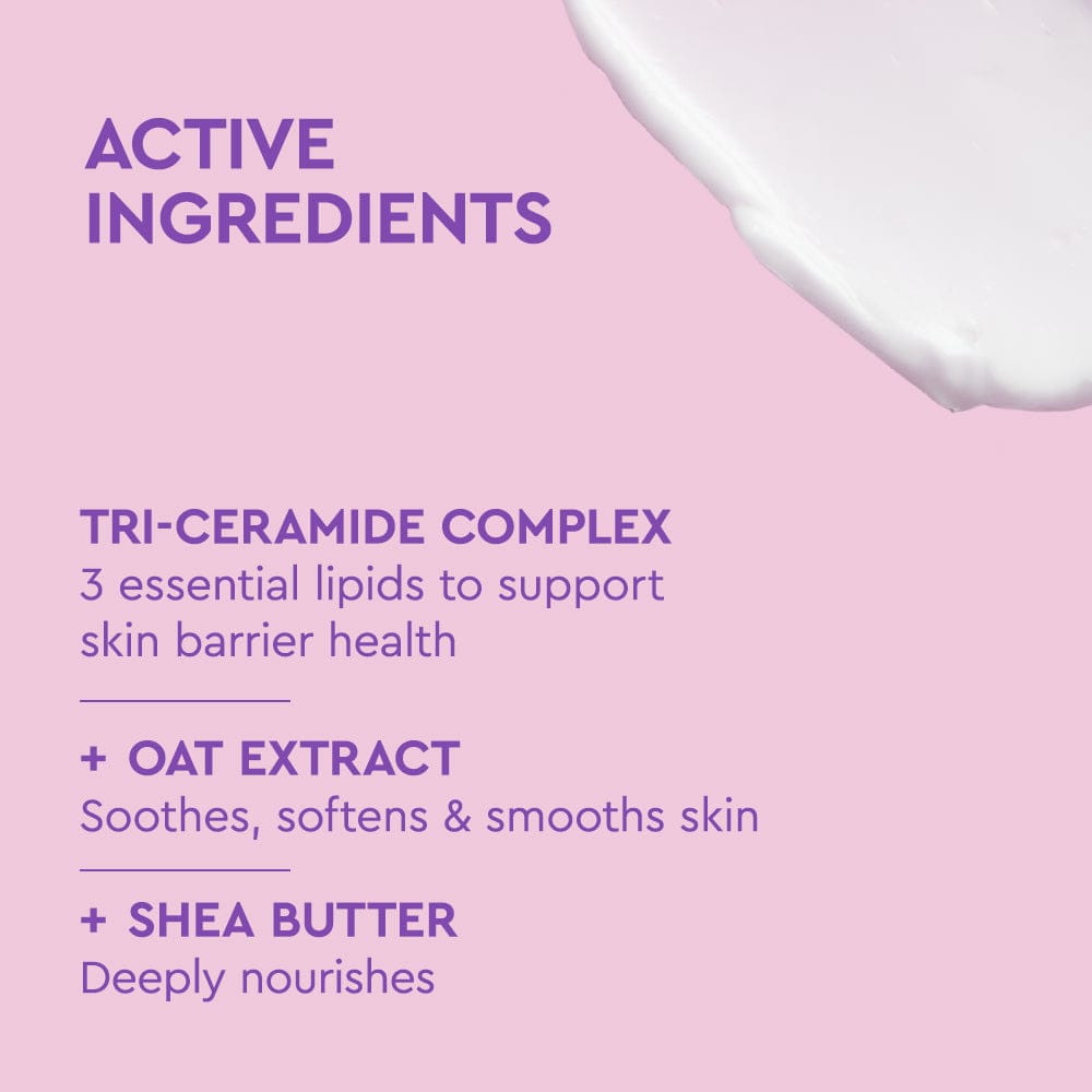 Product label with active ingredients on a pink background