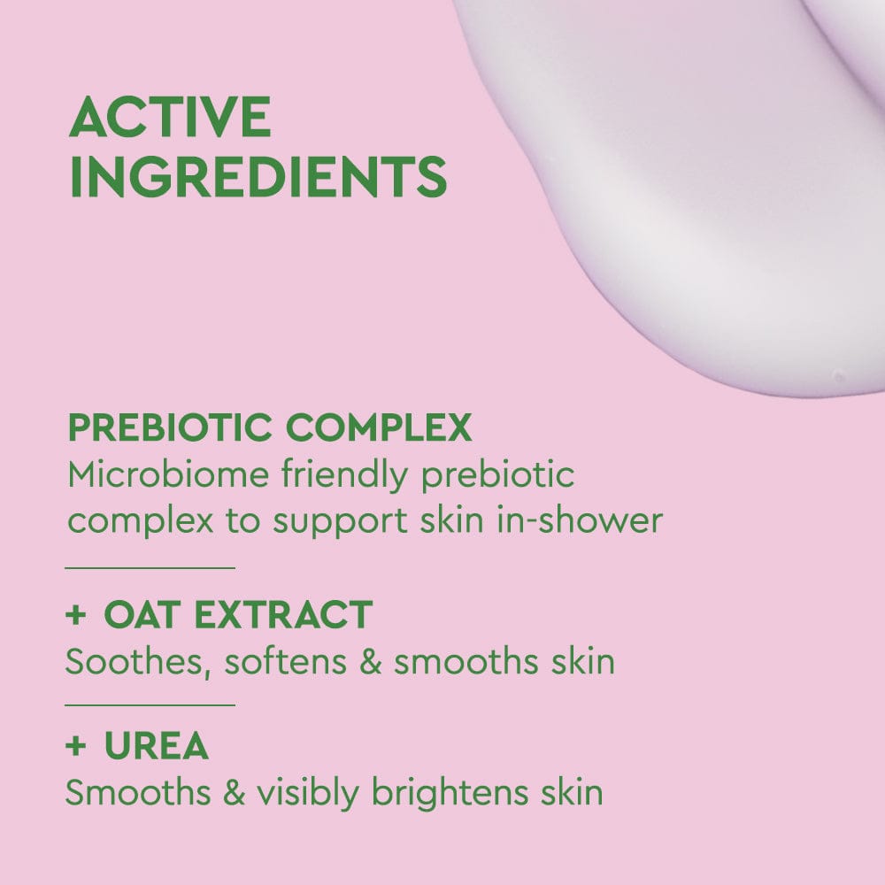 Product packaging with active ingredients listed on a pink background